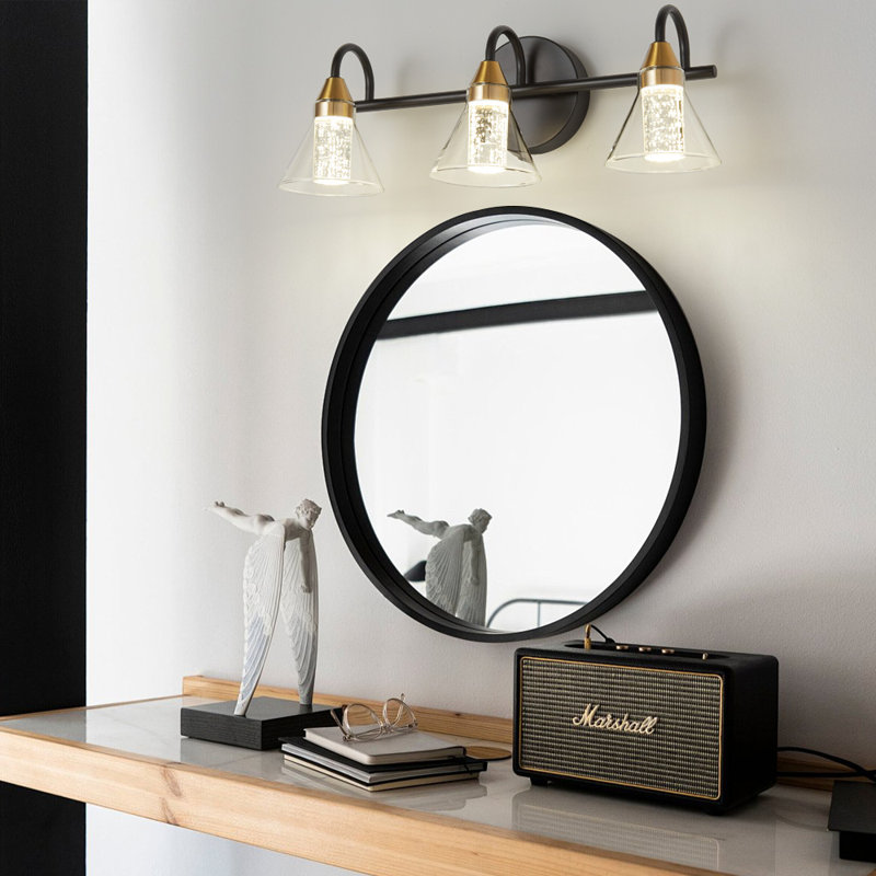 Zachari 3 - Light LED Dimmable Bathroom Vanity Light With Crystal Bubbles, Matte Black