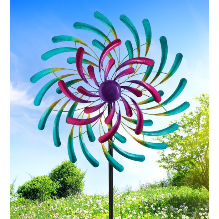 Vibrant Multicolor Metal Wind Spinner Stake, 32"