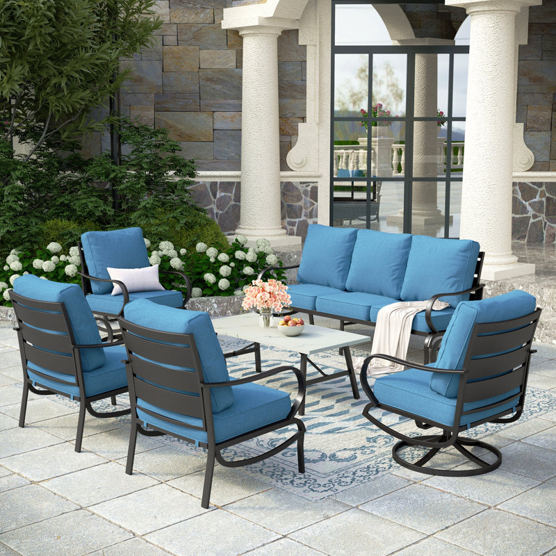 Tapasi Outdoor Patio Conversation Furniture Set, Denim Blue