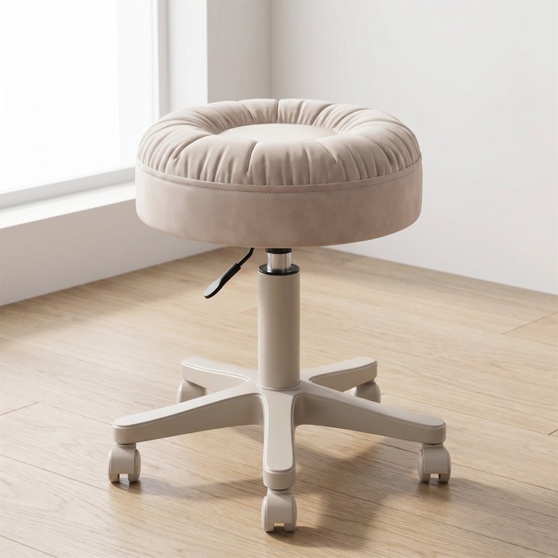 Tabouret de maquillage à hauteur réglable avec roulettes silencieuses, parfait pour la chambre à coucher