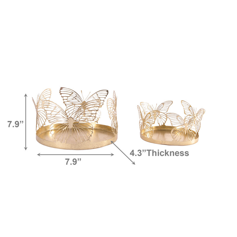 Haight 2Pc Metal Butterflies Cutout Candle Holder Gold