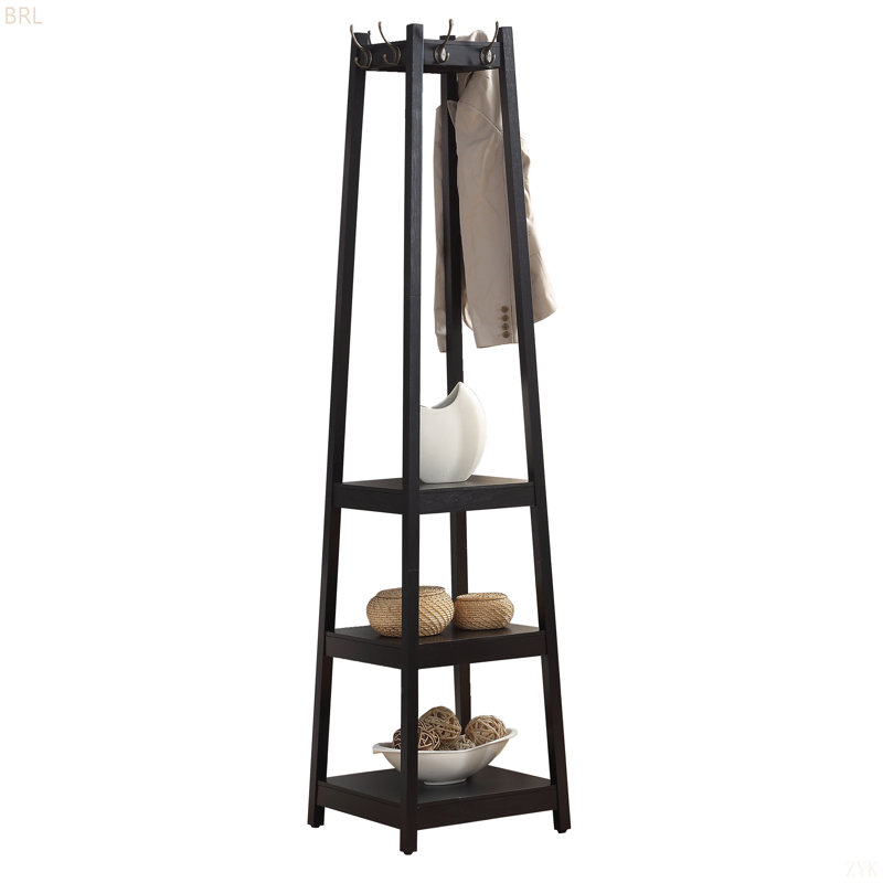 Vassen Coat Rack W/ 3-Tier Storage Shelves, Black