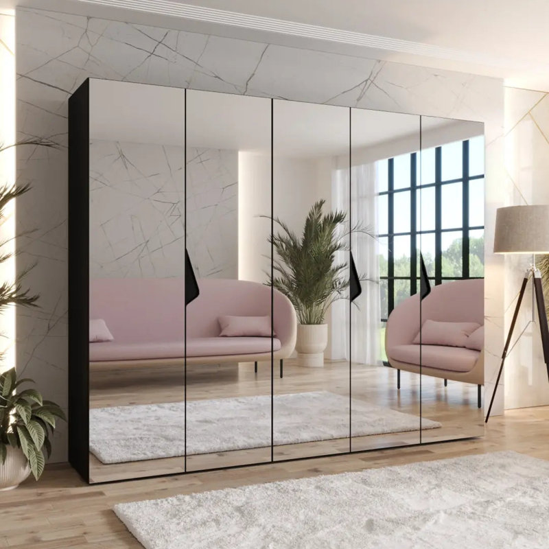 5 Door Manufactured Wood Wardrobe, Black