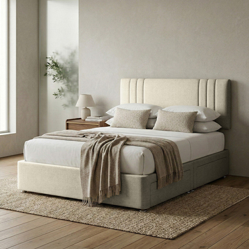 Upholstered Bed, 5ft Kingsize, Cream