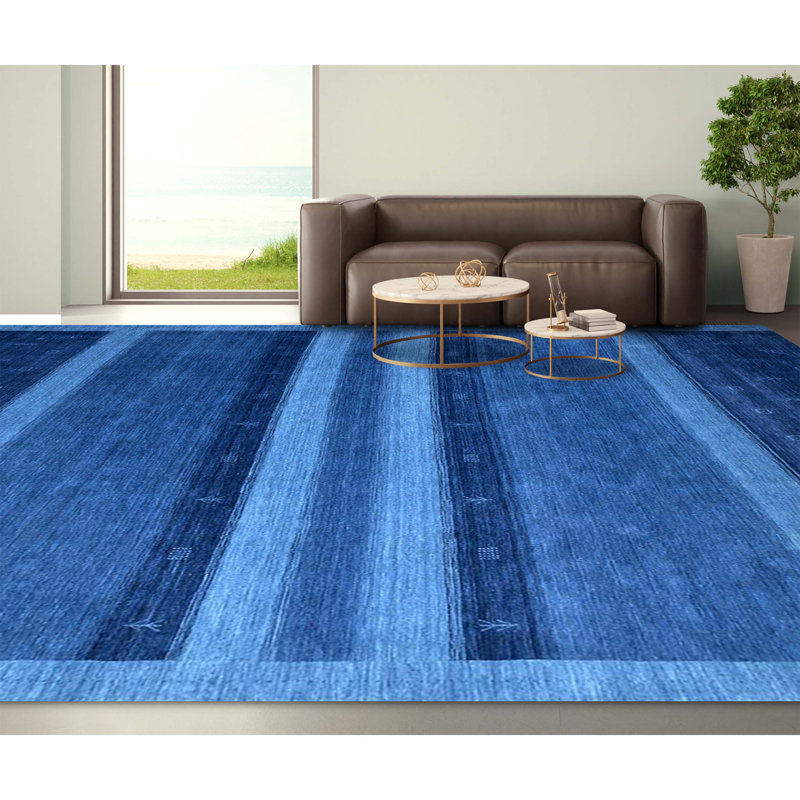 Hand Knotted Geometric Area Rug in Blue, Rectangle 6' x 9'
