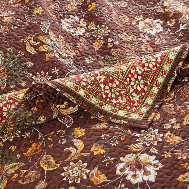 Greenland Home Fashions Audrey Chocolate 3-Piece King Size Quilt Set, 105x95 Inch, King Quilt + 2 King Shams