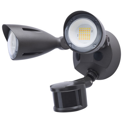 Projecteur de sécurité à double tête DEL 20 W avec détecteur de mouvement, température de couleur 3000 K/4000 K/5000 K, allumage automatique du crépuscule à l'aube.