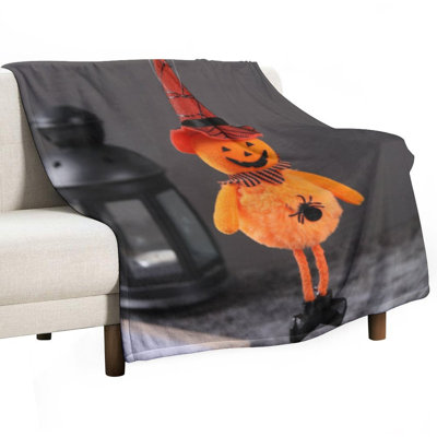 Jeté en flanelle de luxe orange avec tête de citrouille, couverture douce et chaude pour le canapé-lit du salon