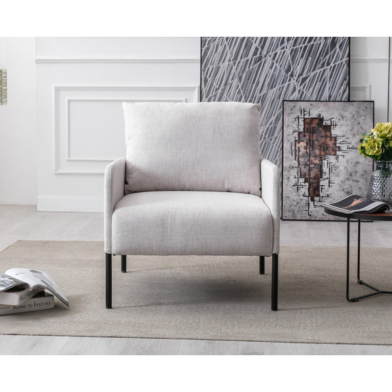 Evrard Upholstered Armchair, Beige 100% Linen