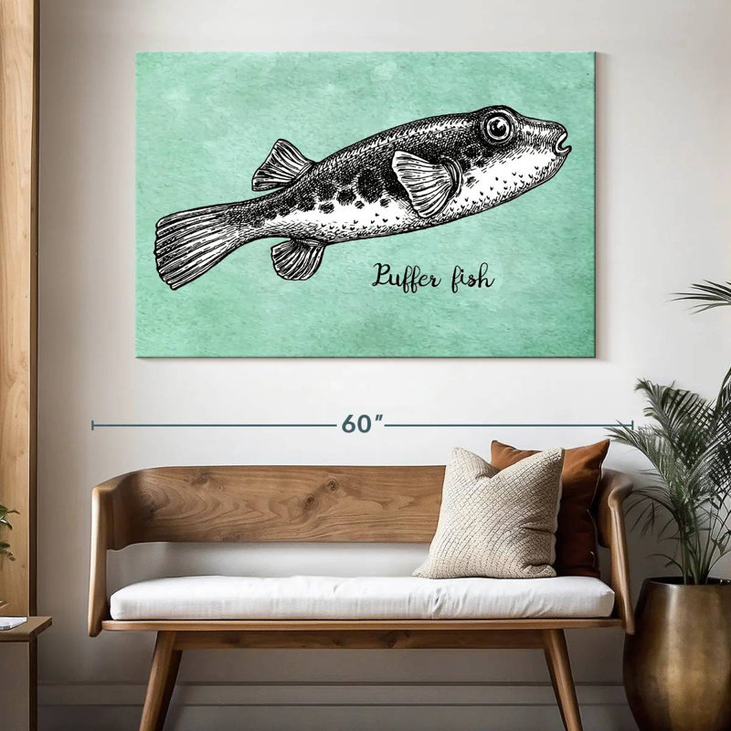 Puffer Fish In Black, 34" H x 51" W