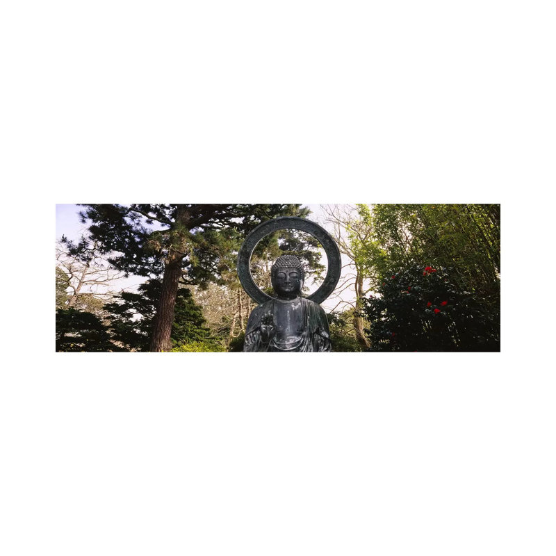 Statue of Buddha in a Park, Japanese Tea Garden, Golden Gate Park 1 Piece Wrapped Canvas Panoramic Wall Art
