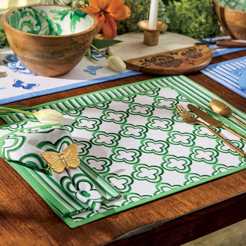 Ensemble de 4 serviettes de table Patricia Geo, Carré 20 po, Vert géométrique