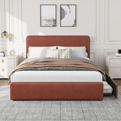 Upholstered Platform Bed Frame with Headboard & Storage Drawers – 900 lb Capacity, No Box Spring Needed, Noise-Free, Strong Wooden Slats