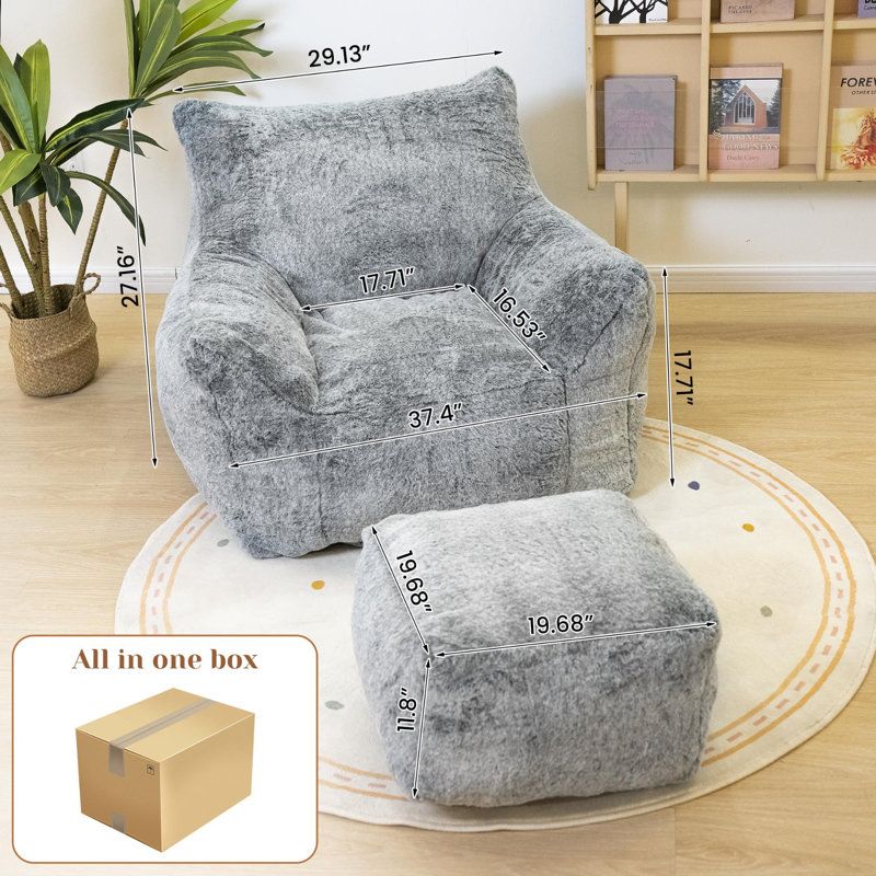 Bean Bag Chair, Bean Bag Sofa With Tufted Soft Stuffed Filling, Fluffy And Lazy Sofa With Footstool, Comfy Cozy Beanbag Chairs With Handrail For Bedroom, Apartment, Living Room