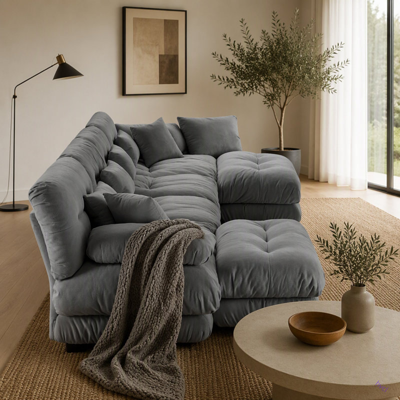 Canapé modulaire à combinaison libre, canapé en forme de U pour le salon, canapé confortable à 4 places avec 2 repose-pieds, chenille