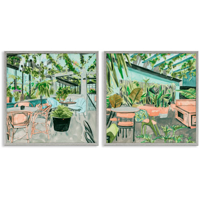 Plant Filled Café Views 2 PC Giclee Art Set by Melissa Wang