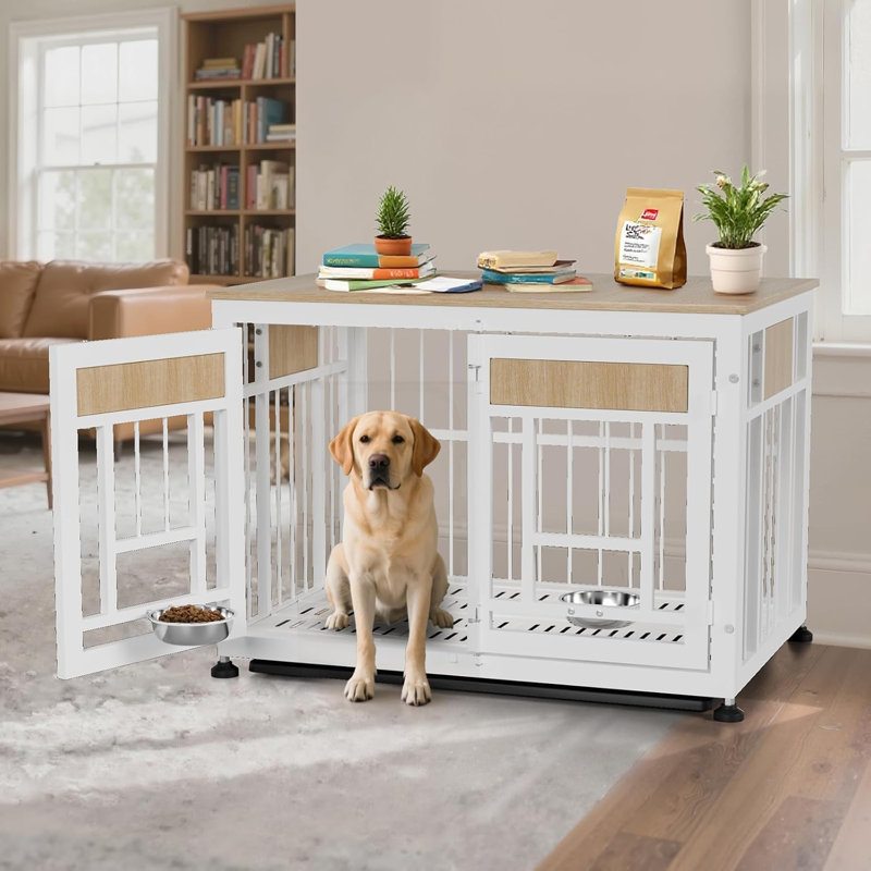 42'' Wood Furniture Style Dog Crate, 29.6" H x 42.9" W x 28.3" D, White