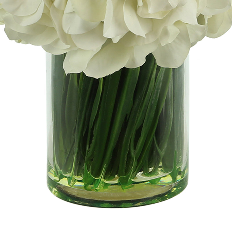 Hydrangeas in Glass Vase with Grass