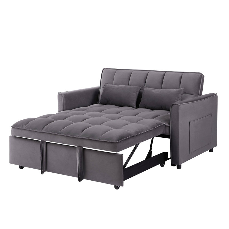 55.1-Inch 3-In-1 Convertible Sofa Bed, Modern Velvet Double Sofa Futon Sofa Bed With Adjustable Back, Storage Bag And Pillow, For Living Room, Bedroom