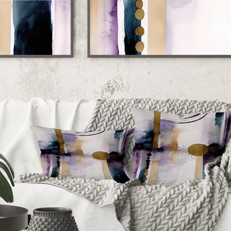 Abstrait géométrique mauve et doré II - Coussin décoratif à imprimé géométrique abstrait