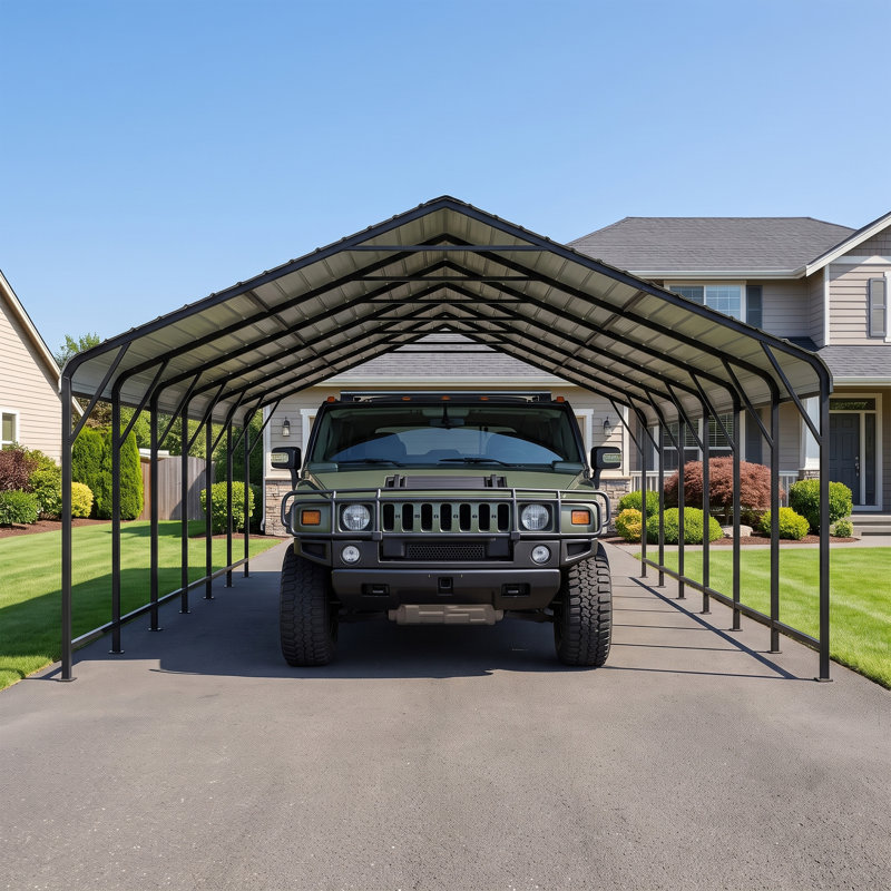 12 x 20 FT Heavy-Duty Metal Carport, Outdoor Car Canopy with Extra Support Poles, UV-Resistant & Waterproof Steel Roof, Wind-Resistant Vehicle Shelter for Cars, Boats, Trucks, Tractors