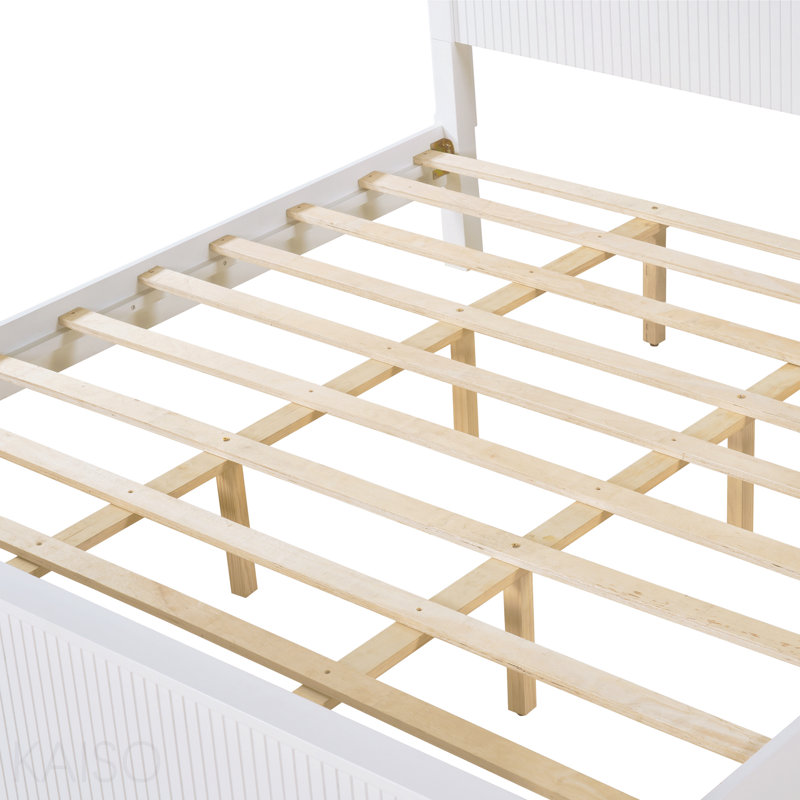 Très grand cadre de lit très grand en blanc - bois de pin massif et panneau de fibres à densité moyenne, aucun sommier nécessaire, lit en bois moderne avec tête et pied de lit