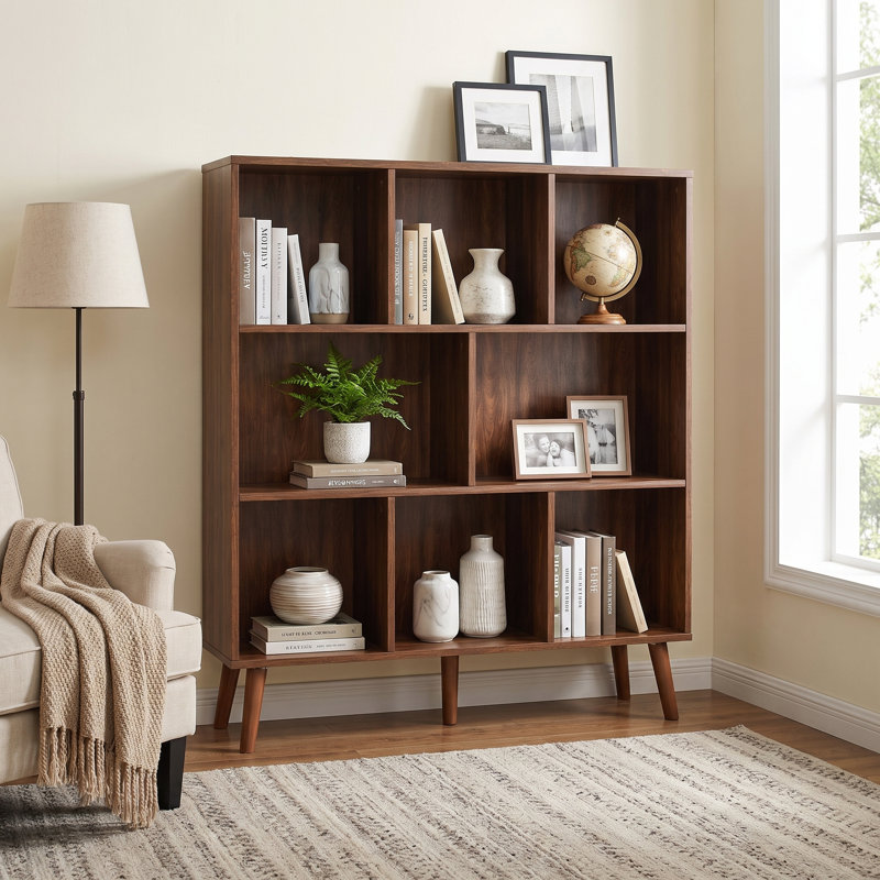 Jaen Solid and Manufactured Wood Cube Bookcase, Columbia Walnut, (8 Shelves) 42.5" H x 39.4" W x 9.4" D