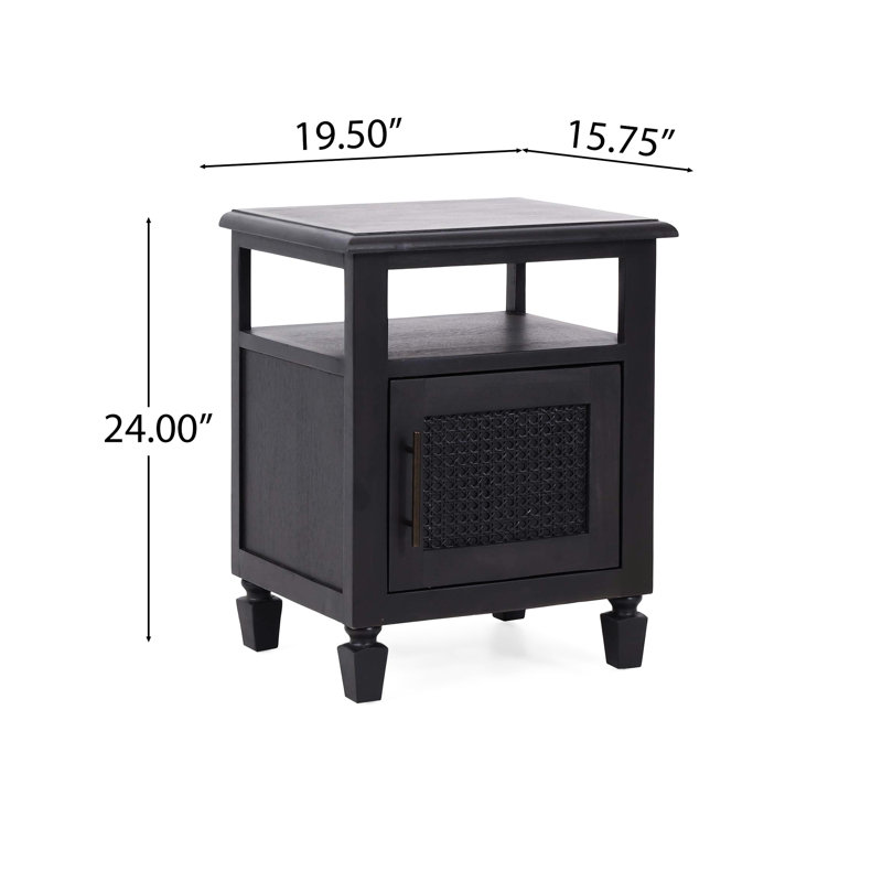 Table de chevet en bois de style rustique avec sangle de canne, 23,82 lb, 15,86 po de largeur, 19,11 po de profondeur, 23,58 po de hauteur, gris foncé, options de rangement, esthétique requise pour l'assemblage et porte, X 23,58 po