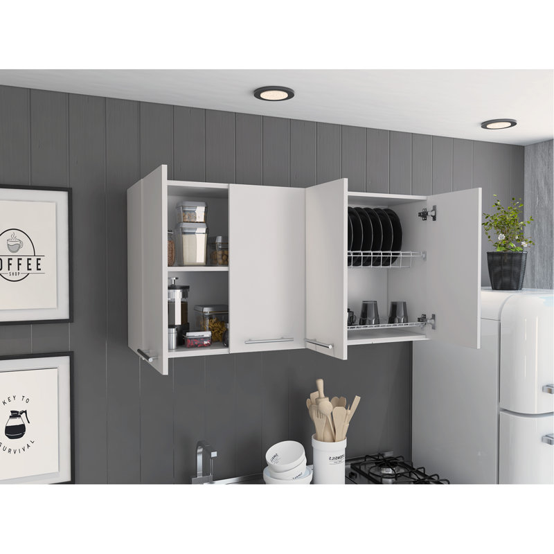 Rectangle Four Swing Doors Wall Cabinet White