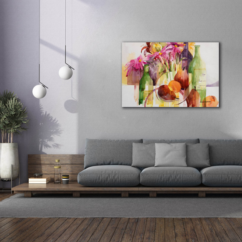 Art mural sur toile, "Cosmos, Bottles and Pears" par Annelein Beukenkamp, H 40 po x l 60 po x P 1,5 po