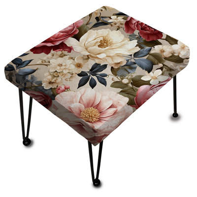 Pink Antique Floral Peony Garden V - Vintage Rectangle Ottoman