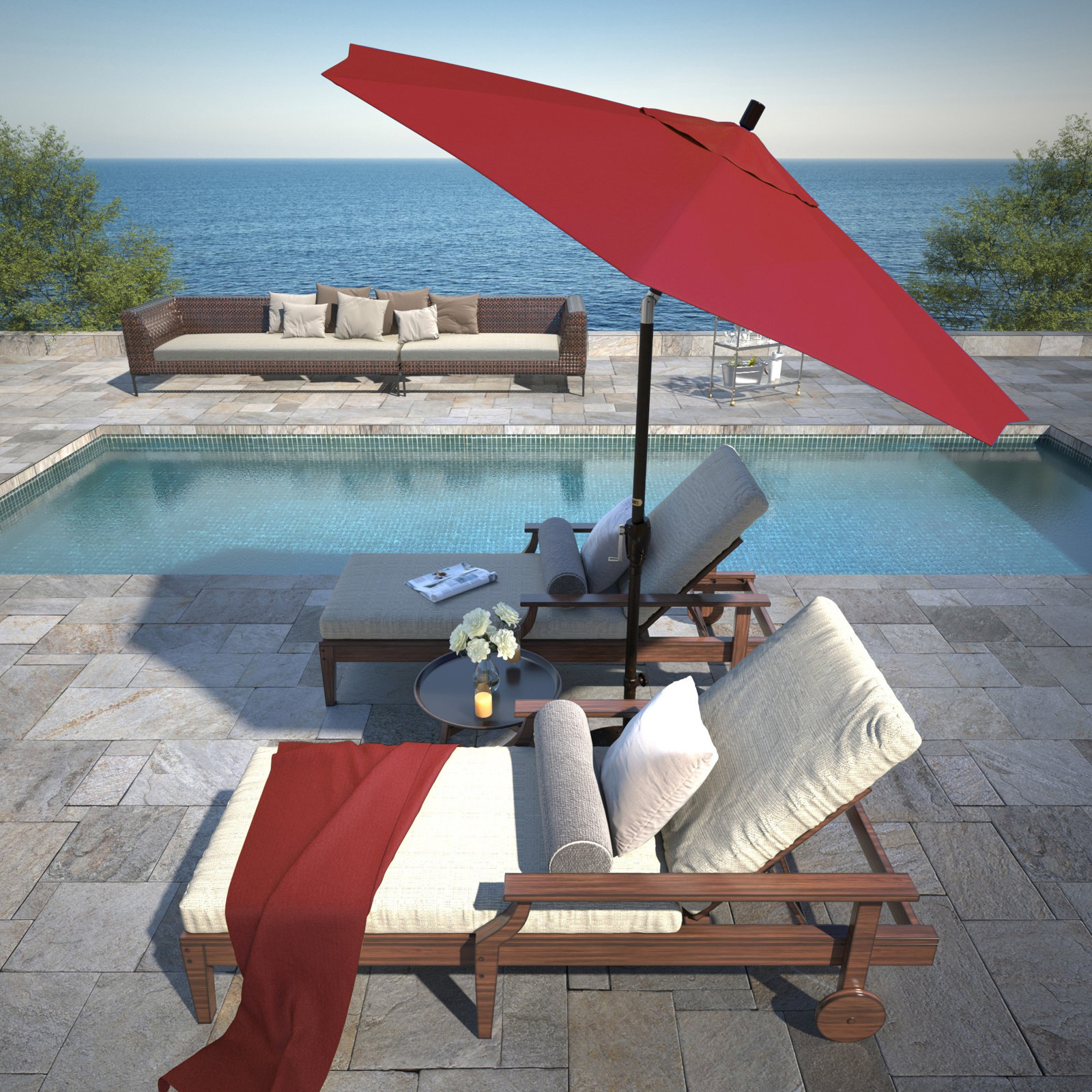 Lexia 7.5' Sunbrella® Umbrella, Canvas Jockey Red Sunbrella® Canvas, Bronze