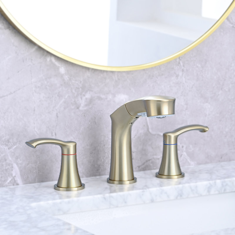 Topcraft Pull Down Two Handle Bathroom Sink Faucet, Brushed Gold