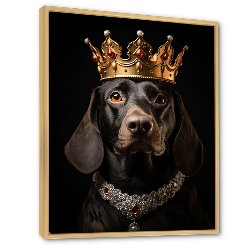 Chien couronné teckel royal - art mural chien, Cadre flottant brun, H 44 po x l 34 po x P 1,5 po