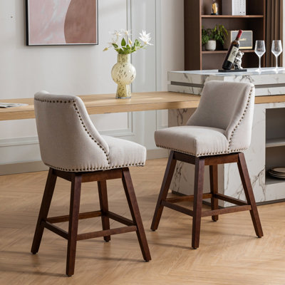 26'' H Counter Height Swivel , Of 2, Upholstery, Comfortable Back Support, Steel Spring Inner Filler Seat Height, Fabric, 360-degree Rotation, With Curved