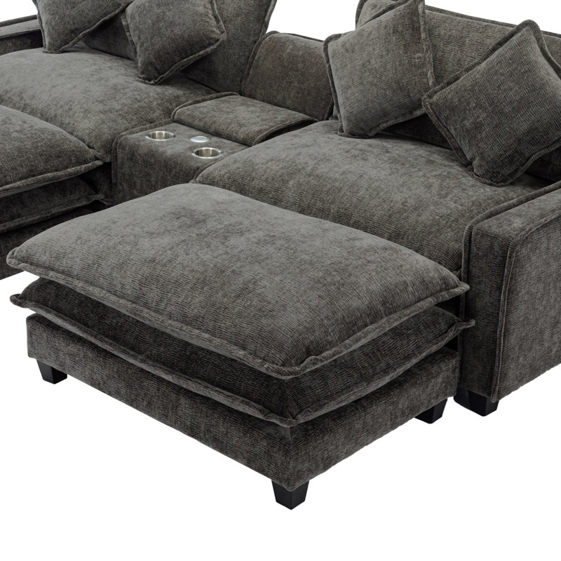 Cythina Upholstered Chenille with Ottoman Sectional, Black Chenille/Polyester Blend