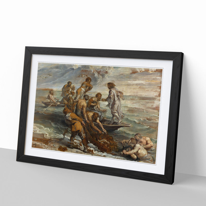 The Miraculous Fish Drought by Peter Paul Rubens - Picture Frame Painting, Black Framed, 27cm H x 36cm W x 2cm D