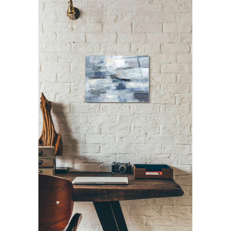 «Clear Water Indigo and Gray» par Silvia Vassileva, art mural en verre acrylique, H 12 po x l 16 po x P 0,12 po