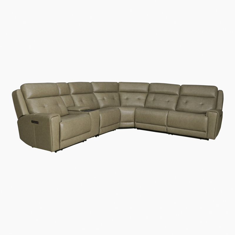 Iavor 6 Piece Sectional w/ Console Storage & Hidden Cupholders, Tan Top Grain Leather