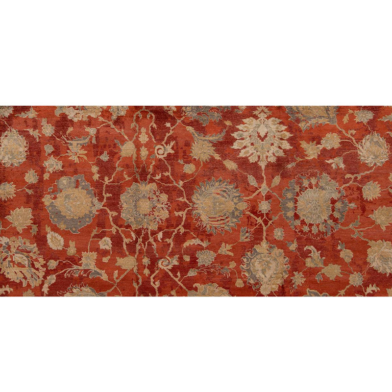 Tapis floral rouge / beige noué à la main Floral