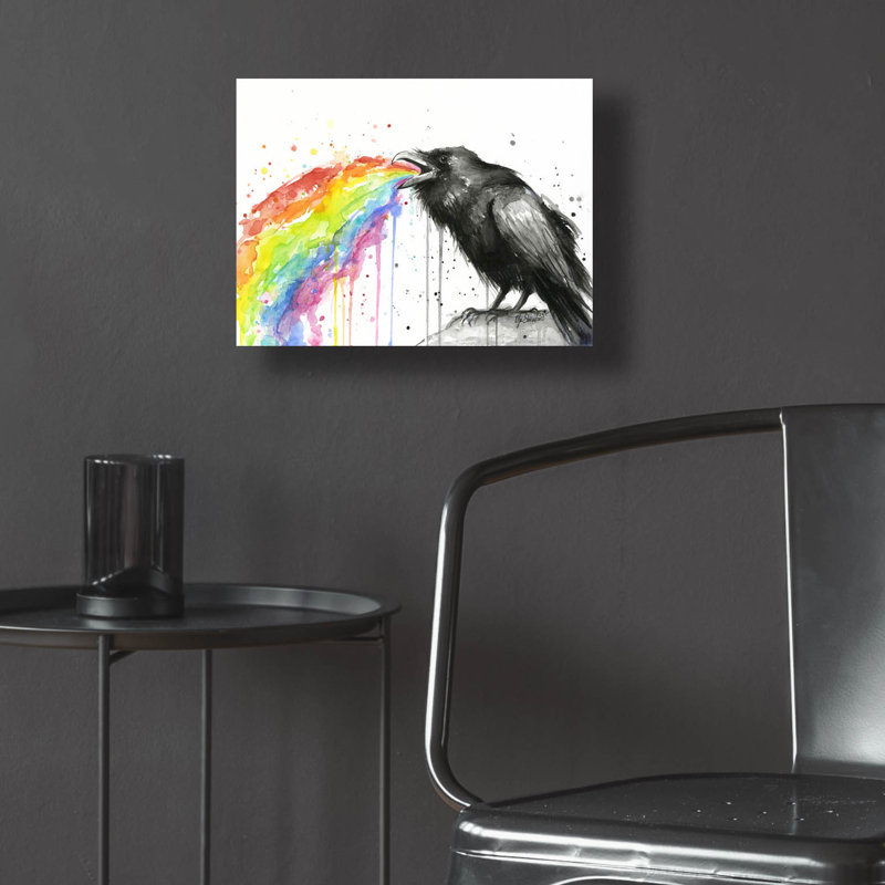 «Raven Taste the Rainbow» par Olga Shvartsur, art en verre acrylique Wal, H 12 po x l 16 po x P 0,13 po
