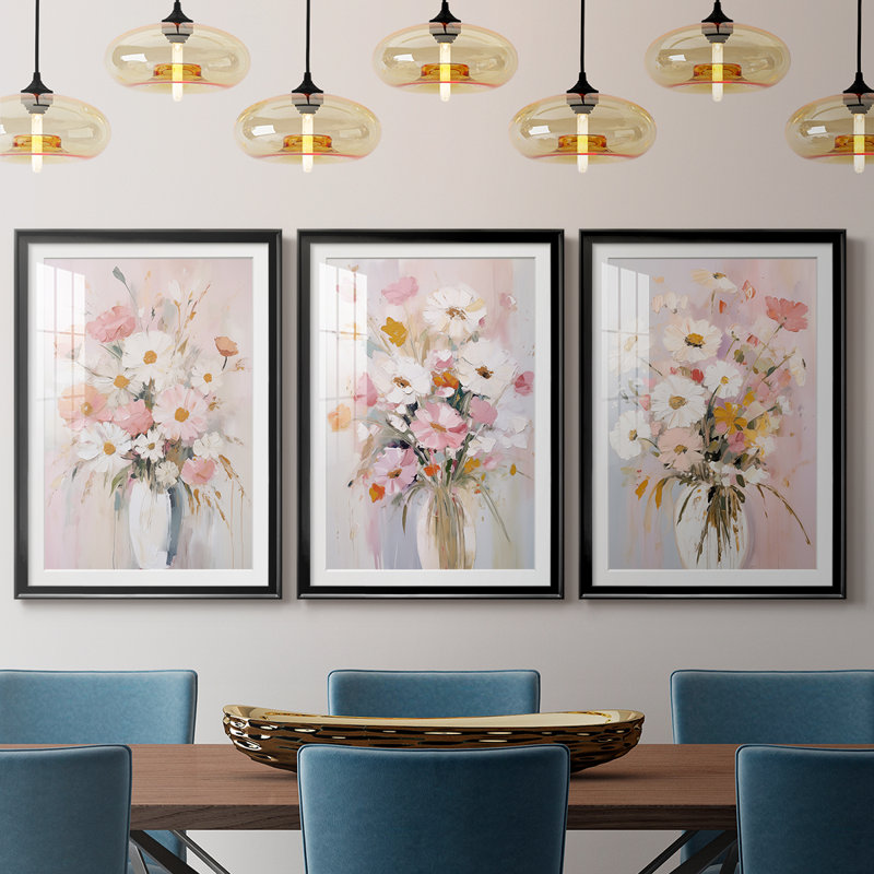 FLORAL Series CCCCLXV - Impression encadrée sur mesure de qualité supérieure - 3 pièces, H 21 po x l 30 po, Noir