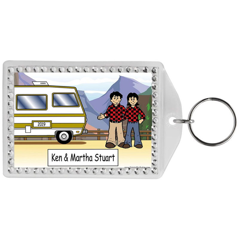 Personalized Name That Toon RV Couple Rhinestone Bordered Key Chain, Yes