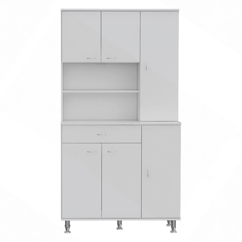 90 garde-manger, un tiroir, plusieurs armoires, deux tablettes ouvertes