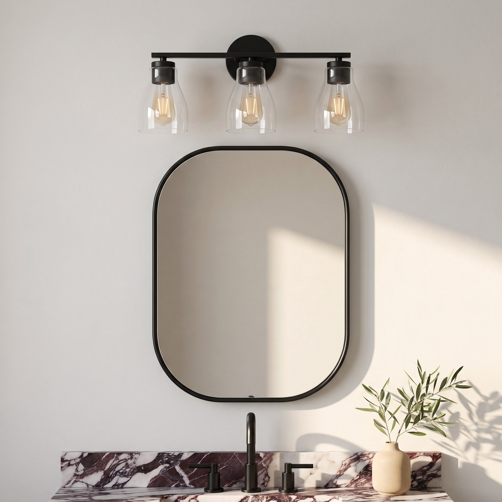 Keston Dimmable Vanity Light, Matte Black, 3 Lights, 10" H x 22" W x 6.5" D