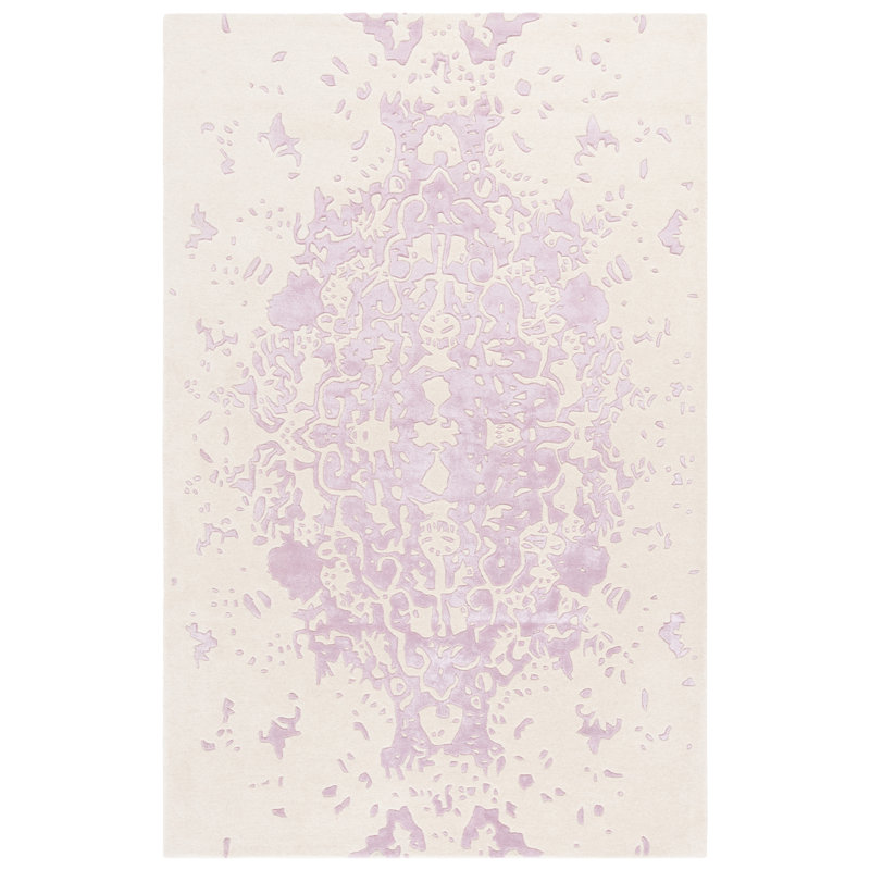 Laine touffetée à la main Fifth Avenue 751; Viscose Tapis abstrait en coton lavande / ivoire, Rectangle 5 pi x 8 pi