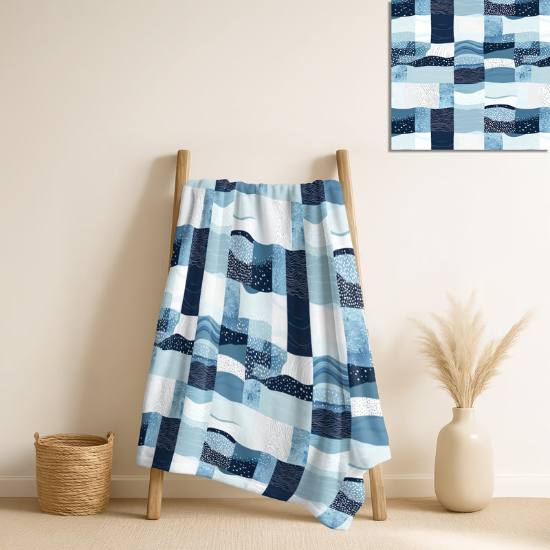 Ocean Quilt I - Couverture en molleton Patchwork, jeté chaud Coastal
