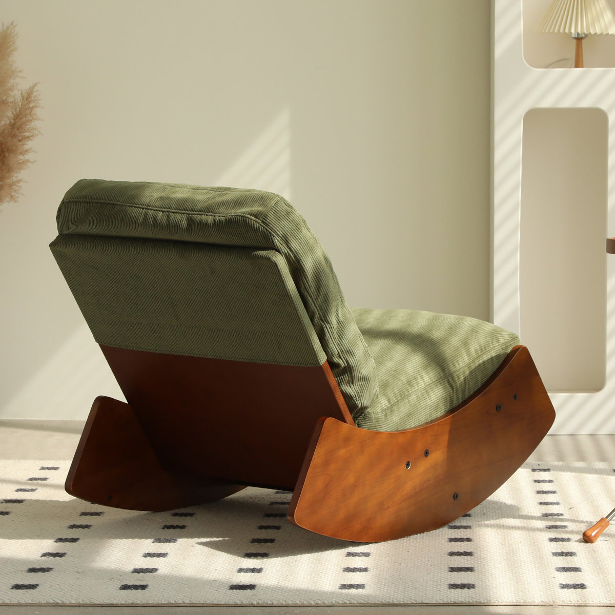 Ebern Designs Rocking Chair Corduroy Fabric Upholstered Tall Back ...