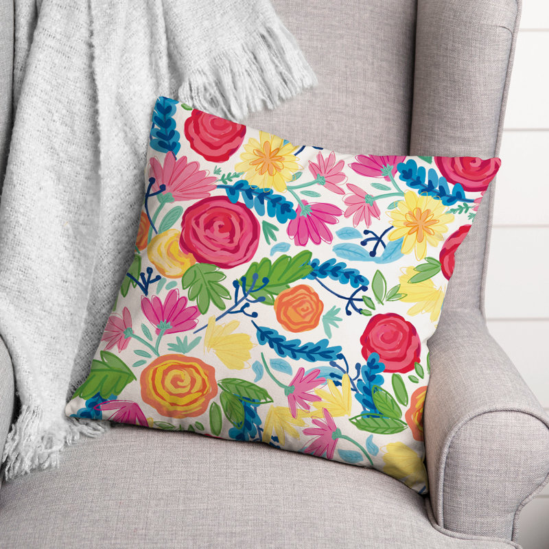 Floral Outdoor Throw Pillow, Pink, 18" x 18"