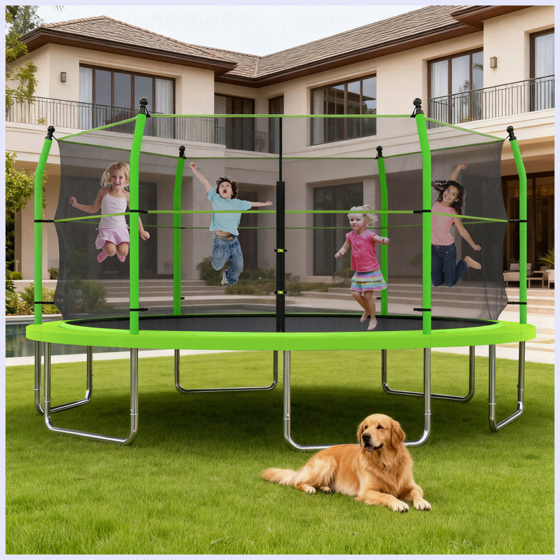 Trampoline de 16 pi avec échelle et filet d'enclos pour enfants et adultes, trampoline d'extérieur robuste de 16 pi pour la cour